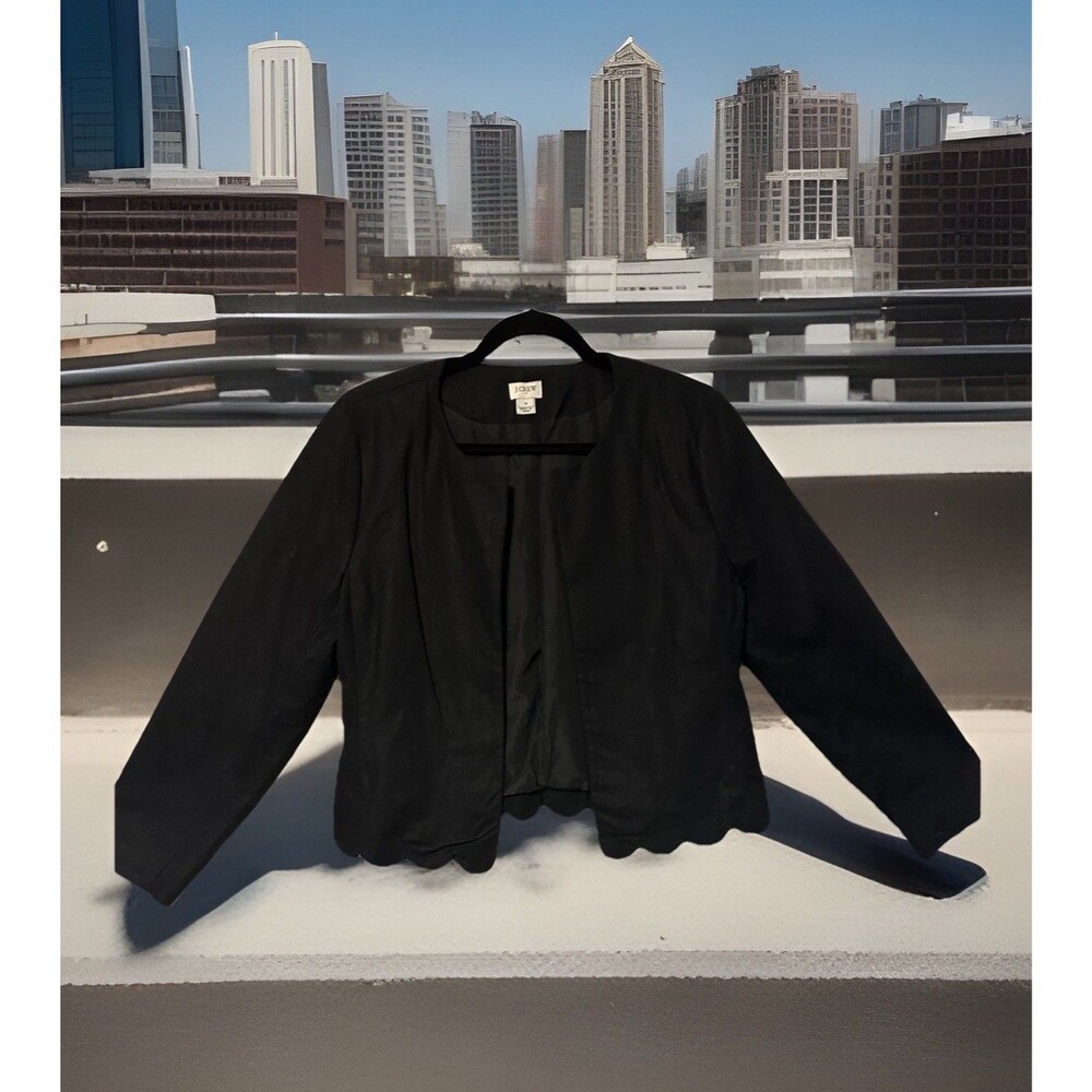 J. Crew Scalloped Hem Linen Blend Black Blazer Size M